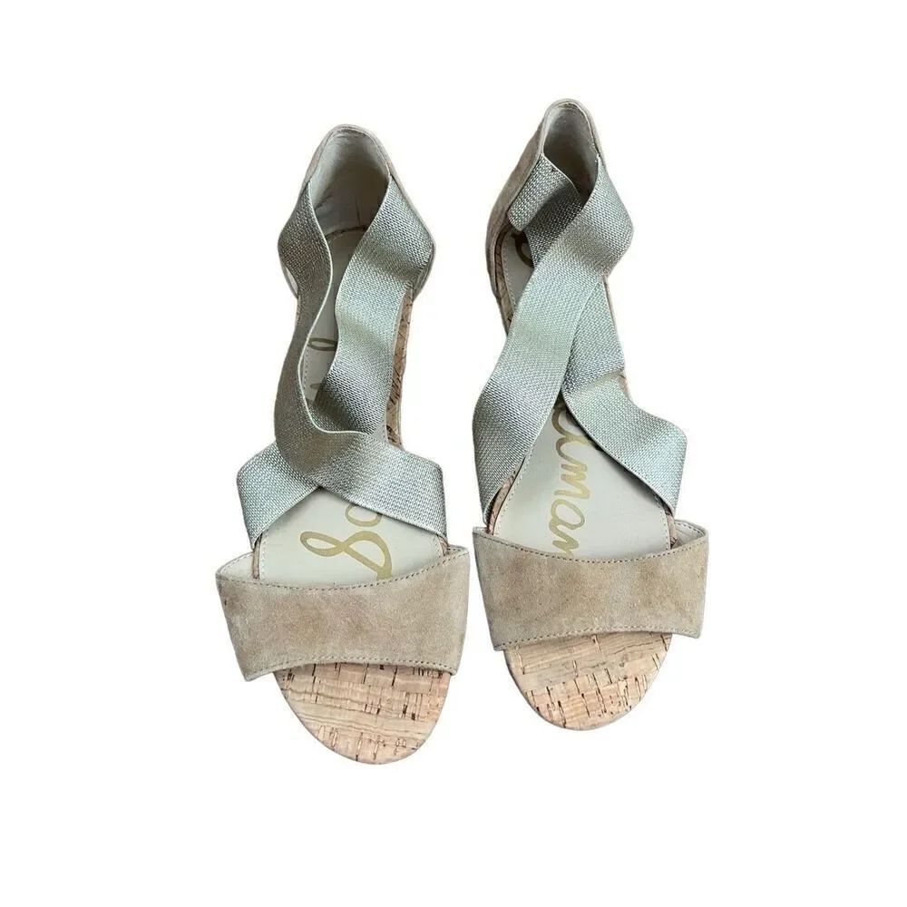 Sam Edelman Women's Sandals Declan Beige Gold Low Wedge Strappy